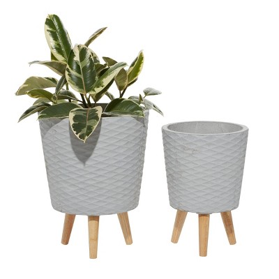 Set of 2 Textured Fiberclay Planters Gray - Olivia & May: Contemporary Indoor/Outdoor Decor, No Drainage Holes