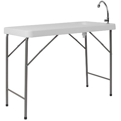 46-Inch White Plastic Portable Fish Cleaning Table with Sink