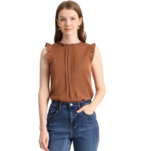 INSPIRE CHIC Women's Ruffled Curved Hem Business Office Vintage Sleeveless Blouse - 1 of 4