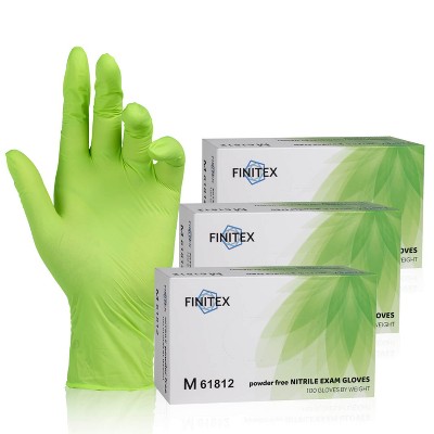 FINITEX Green Nitrile Gloves - 100, 300 & 1000 PCS 3.2 Mil Powder-Free Gloves Cleaning Medical Exam Food Gloves