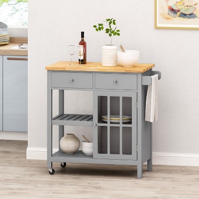 NicBex Mobile Kitchen Island Cart Multifunctional Kitchen Carts on Wheels with Storage with 1 Glass Cabinet Door and 2 Drawer  for Kitchen, Gray