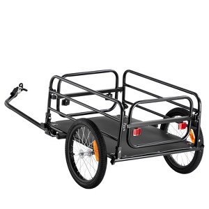 VEVOR Bike Cargo Trailer, 160 lbs Capacity Foldable Bicycle Cart with Universal Hitch, 16" Wheels & Reflectors, Fits 22"-28" Bikes, Black - 1 of 4