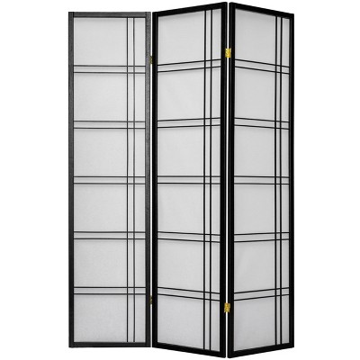 4 Panel Black Floral Accented Screen Room Divider With Wood Frame And Shoji  Paper : Target