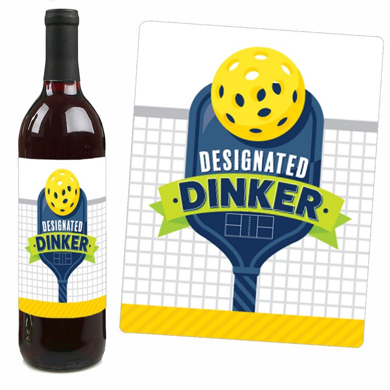 Big Dot of Happiness Let’s Rally - Pickleball - Birthday or Retirement Party Decorations for Women and Men - Wine Bottle Label Stickers - Set of 4, 3 of 9
