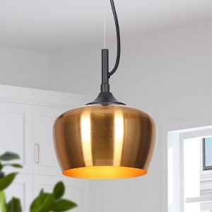 LNC Resplandor 1-Light 7" Mid-Century Modern Mini Dome Pendant Lights, Polished Gold - 1 of 4