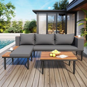 Modern Luxury Patio Sofa Set,Outdoor Patio Conversation Set with Cushions and Coffee Table,L-Shaped Sectional Sofa for Backyard Porch-Coolbibila - 1 of 4
