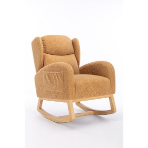 Lyngins Nursery Rocking Chair with High Backrest,Upholstered Glider Rocking Chair with Wood Legs,Teddy Accent Chair for Bedroom,Living Room - 1 of 4