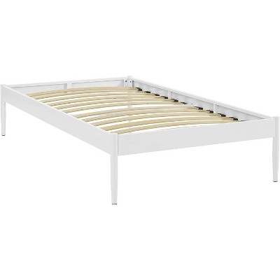 Elsie Modern Twin White Metal Frame Upholstered Bed with Slats