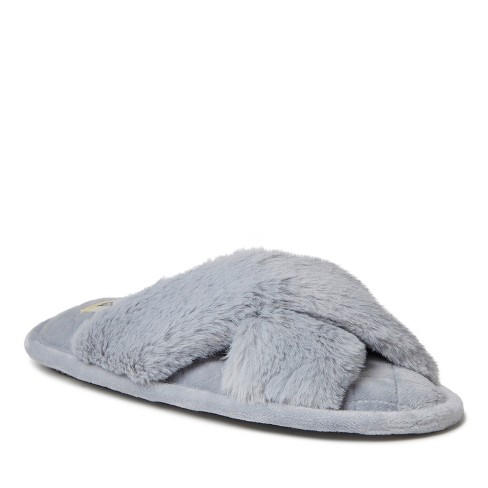 Dearfoams Womens Jessica Furry Crossband Slide - Sleet Size M