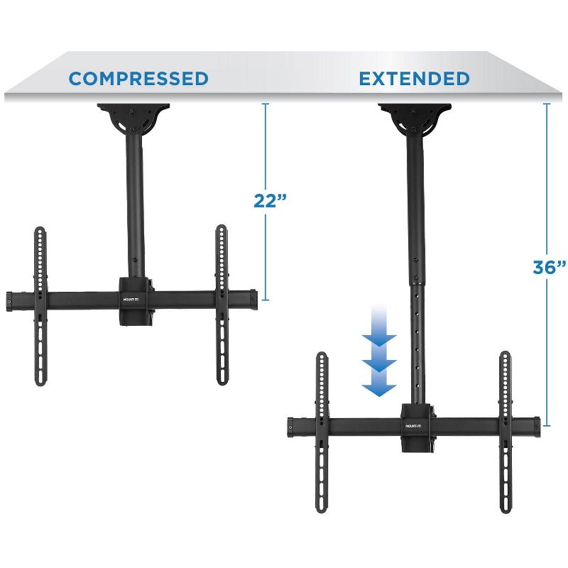 Mount-It! Dual Screen TV Ceiling Mount for 37" to 70" TVs, Telescoping Adjustable Height Pole, Ceiling Bracket Fits Vaulted and Sloped Ceilings, 3 of 8
