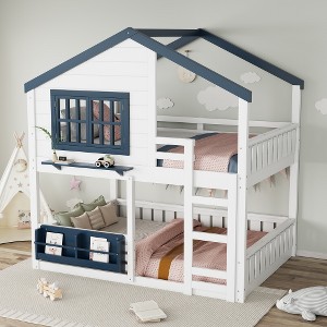 Bellemave Bunk Bed/Loft Bed with Bookshelf, House Design, High-Quality Safety Fencing - 1 of 4