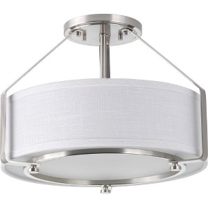 Progress Lighting, Ratio Collection, 3-Light Semi-Flush, Brushed Nickel, White Linen Drum Shade - 1 of 4
