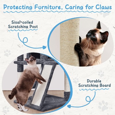 Dark Gray Plush and Sisal Freestanding Cat Tower with Condo