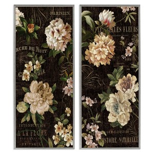 Stupell Industries Vintage French Typography Flowers 2pc Framed Giclee Art Set, Gray, 13" x 30" - 1 of 4