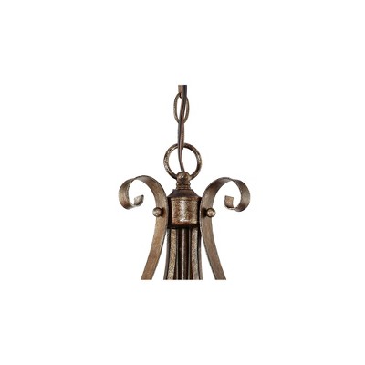Elegant Amber Scroll 24.75" Golden Bronze Art Glass Pendant Chandelier