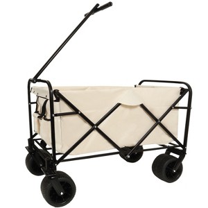 FURNIinspire Wheelbarrows And Lawn Carts Folding Wagon, Garden Cart Yard Cart, Utility Cart Wagon For Camping, Beige, 49.2"*20.07"*22" - 1 of 4