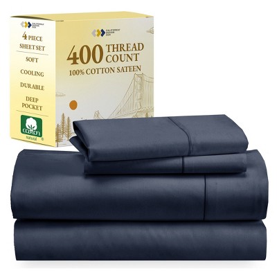 Cotton Sheets Set - Softest 400 Thread Count Bed Sheets, 100% Cotton Sateen, Cooling, Deep Pocket by California Design Den