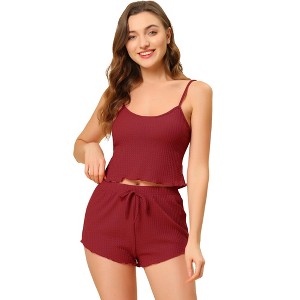 cheibear Women's Spaghetti Straps Cami Tops with Shorts Lounge Sleepwear Pajama Set - 1 of 4
