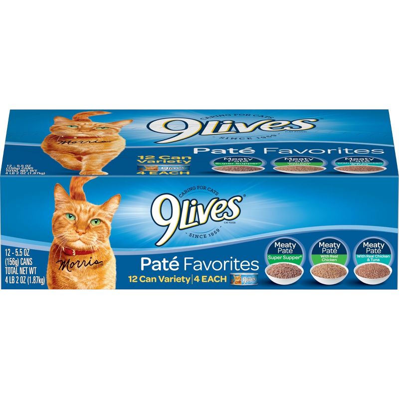 9Lives Pat&#233; Favorites Chicken &#38; Tuna Wet Cat Food - 5.5oz/12ct Variety Pack, 1 of 9