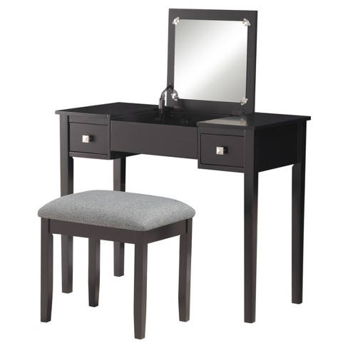 black vanity set with light up mirror