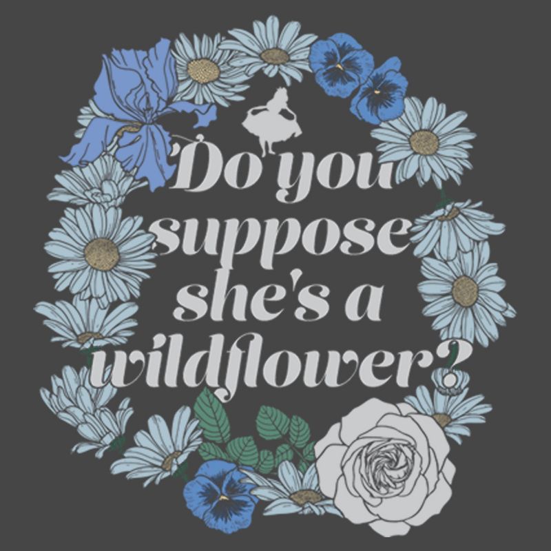 Junior's Women Alice in Wonderland Do You Suppose She's a Wildflower Quote Racerback Tank Top, 2 of 5
