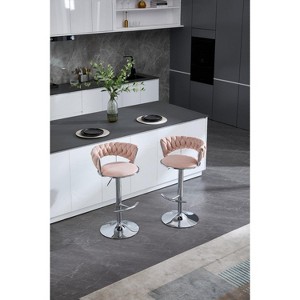 CAVINAS Set of 2 Adjustable Swivel Bar Stools,Velvet Counter Stools with Chrome Footrest & Chrome Base,Bar Chairs for Home Pub & Kitchen Island - 1 of 4