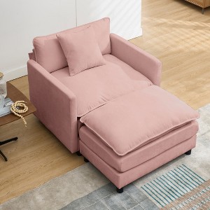Dsvimoy Accent Chair with Ottoman Set for Cozy and Stylish Living Room Spaces, Pink, 35"*31"*13" - 1 of 4