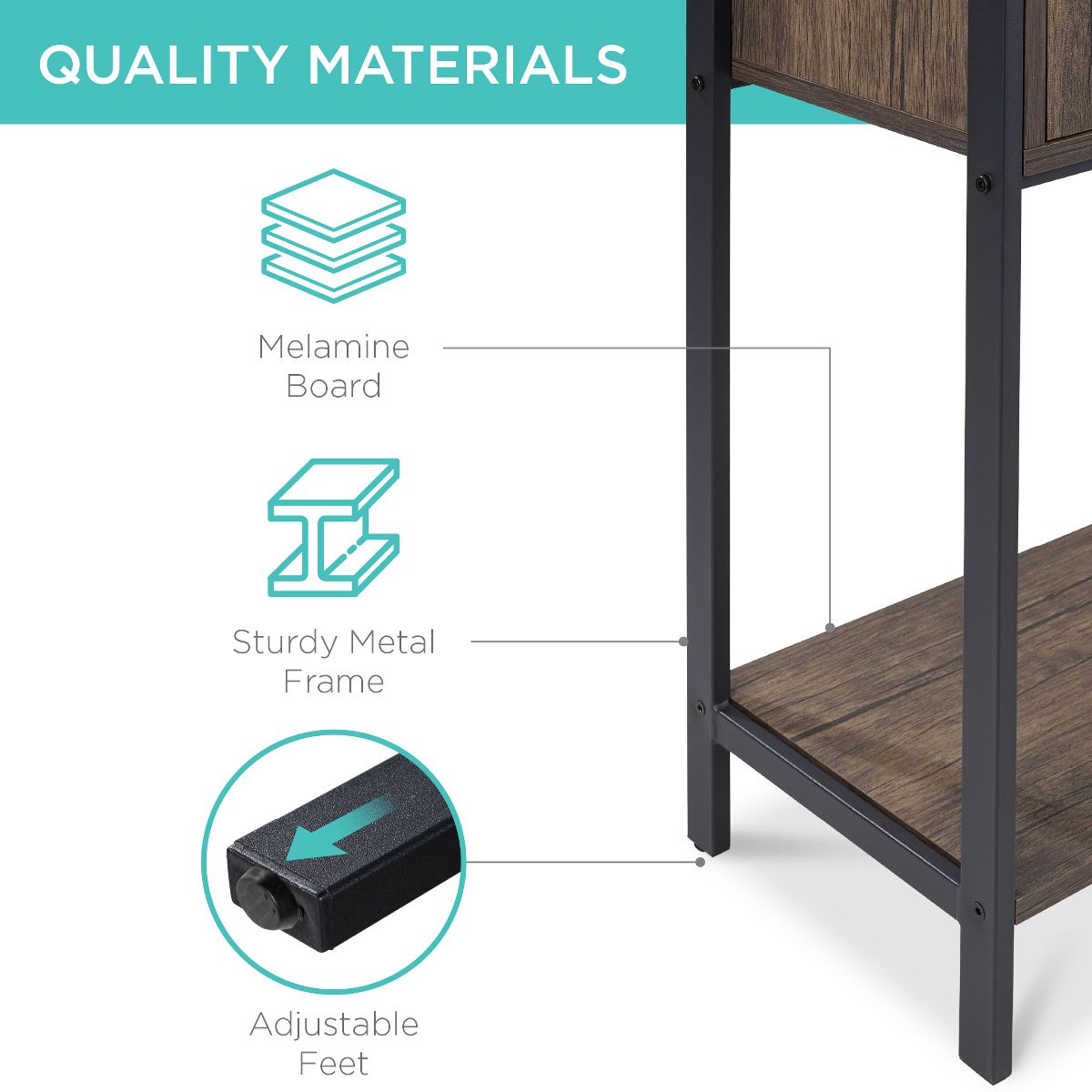 Best Choice Products Storage Bookshelf for Living Room, Walkway w/ Enclosed Cabinet, Elevated Design - Dark Walnut - thumbnail 5