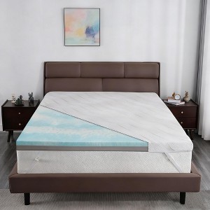 Dyonery 3" Extra Firm Mattress Topper,Twin Size, Advanced Cooling Gel & Bamboo Memory Foam with Ice Silk Cover, CertiPUR-US Certified, 38"x74" - 1 of 4