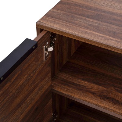 Hatfield Dark Walnut Mid-Century Modern 4-Door TV Stand with Adjustable Shelves