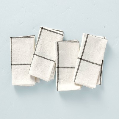 4pk Grid Lines Woven Napkin Set Cream/Gray - Hearth & Hand™ with Magnolia