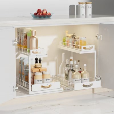 SUGIFT 2 Packs Under Sink Organizer, 2 Tier Cabinet Organizer Shelf for Kitchen Bathroom Pantry Cabinet Closet Organization Rack