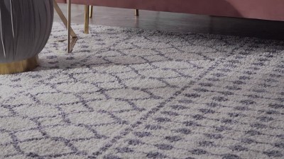 Gray and Ivory Round Moroccan Trellis Shag Area Rug