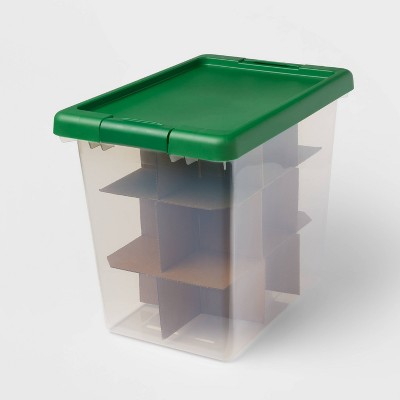 Medium Latching Clear Ornament Storage Box with Green Lid - Brightroom™