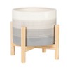 Ceramic Planter with Stand - Ceramic Pot with Pine Wood Base - Modern Decorative Plant Holder for Home & Garden; 8x8x9 inch, Ivory & Tan - 3 of 4
