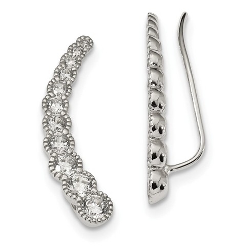 Black Bow Jewelry 5 X 27mm 1 1 16 Inch Sterling Silver Journey Cz Ear Climber Earrings Target