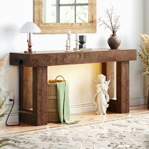Besiost Farmhouse Console Table with Power Outlets, Wood Narrow Entryway Table - 1 of 4