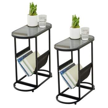 Glass Oval Small Side Tables with Magazines Organizer Storage Space for Living Room and Small Space  - The Pop Home