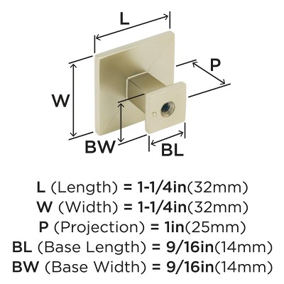 Golden Champagne Square Cabinet Knob with Mounting Hardware