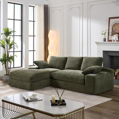 MYINDA 99'' L-Shaped Corduroy Modular Living Room Sofa Set - 2 Piece Free Assembly Upholstered Sleeper Sofa