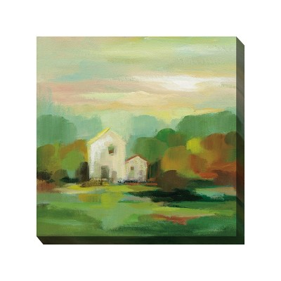 Cottage Garden West of The Wind Faraway Farm Green, Yellow, White 24 x 24 Inch Waterproof Gallery Wrapped Canvas, Outdoor Garden, Yard, Patio All