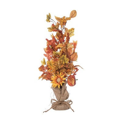 Transpac Metal 26 in. Multicolored Harvest Pumpkin and Sunflower Tree