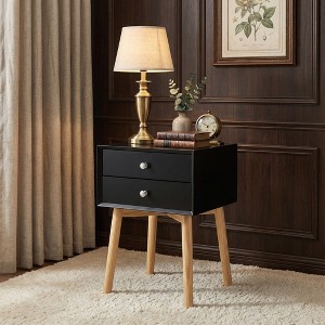 Airsurfer Two-Drawer Black and Natural Wood Nightstand Contemporary Two-Drawer Nightstand Bedroom Furniture for Modern Bedroom Organization - 1 of 4