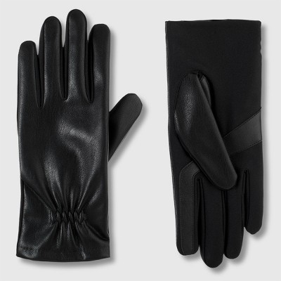Isotoner Faux Leather Glove with Gathered Wrist