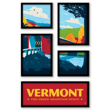 Americanflat Vermont State Pride 5 Piece Grid Wall Art Room Decor Set - Vintage Modern Home Decor Wall Prints
