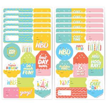 Big Dot of Happiness Party Time - Assorted Happy Birthday Party Gift Tag Labels - To and From Stickers - 12 Sheets - 120 Stickers