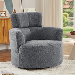 360° Swivel Barrel Chair with Adjustable Headrest Berber Fleece Accent Chair Round Sofa for Living Room, Bedroom & Office-- Frevyn - 1 of 4