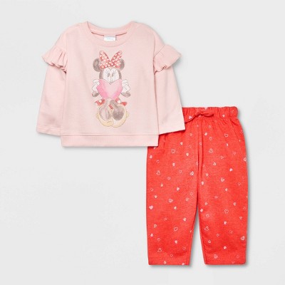 Image of Baby Girls' 2pc Minnie Mouse Printed Pants Set - Pink 3-6M