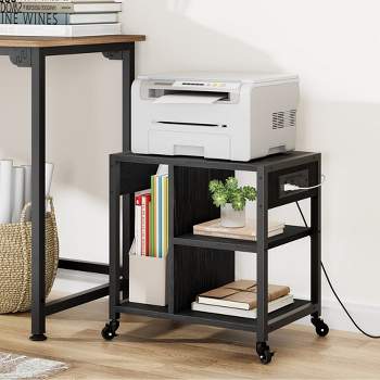 Trinity Printer Stand with Charging Station, Home Office Desktop Printer Stand, Under Desk Printer Table, Side Table for Small Space
