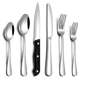 Aoibox 24-Piece Stainless Steel Flatware Set with Steak Knives, Includes Forks, Spoons & Knives, Dishwasher Safe Cutlery for Home or Restaurant Use - 1 of 4